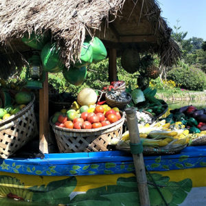 Thai boat full of exotic fruit